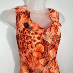 The Vintage Shop ICE Vintage 90s 100% Silk Orange Ruffle Animal Print Beaded Tank Top Blouse L Photo 1
