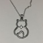 Handmade Love cat Tibetan silver chain necklace with cz Photo 1