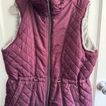 Burgundy Quilted Vest Faux Fur Trim Drawstring Waist Sleeveless Jacket Purple Size XL Photo 0