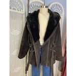 Banana Republic Brown Suede Hooded Jacket XL Tie Waist Leather AS IS Photo 14