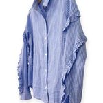 Rails  | XS | Lizzi Shirt Ruffle Sleeve Poplin Blue White Stripes Button up Top Photo 3