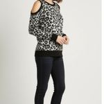 Michael Kors XS long sleeve black gray white animal print cold shoulder sweater Photo 9