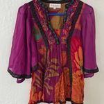 Label Rita Kumar 100% Silk Floral Flutter Embroidered Flowy Boho Traditional Top Purple Size 2 Photo 0