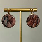 Picture Jasper Polished Gemstone Leverback Quarter Size Round Button Earrings Brown Photo 1