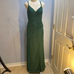 Azazie Leo Bridesmaid Dress Dark Green Formal Gown Ruched Slit Prom Award A6 NWT Photo 13