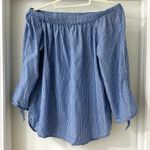 BeachLunchLounge Blue & White Seersucker Off-Shoulder Relaxed Blouse, Size L Photo 1