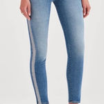 7 For All Mankind High Waist Ankle Skinny Blue Jeans with Silver Side Panels Photo 0