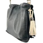 Brighton Black Leather Bucket Slouch Bag White Tassels Silver Charms Photo 11