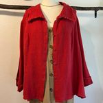 Flax Red 100% Linen Textured Fringe Trim Oversized Button Front Jacket Size 1X Photo 11
