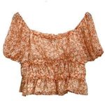 Moa Moa Peach Floral Chiffon Sheer Puff Sleeve Square Neck Crop Blouse Top XL Photo 0