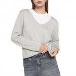 Mango Cotton Blend V-Neck Sweater Light Heather Grey Photo 3