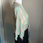 Black Bead  Women’s Tie Front Striped Knit Kimono Inspired Cardigan Shrug Sweater Photo 3