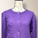 Coldwater Creek Purple 100% Wool Embroidered Button Front Floral Cardigan VTG M Photo 1