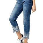 Desigual Boho Embroidered Crystal Embellished Straight Leg Jean US 4 New Photo 0