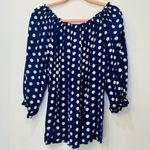 Boutique grand & greene off shoulder Game day blouse sz small blue white Photo 1