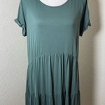 Kori  America‎ Blue Green Ruffled Tiered Mini Dress Size Medium Stretchy Boho Photo 0