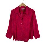 Coldwater Creek Floral Burnout Button Up Shirt Sz PXL Fuchsia Romantic Textured Photo 0