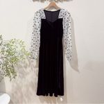 J.ING Jing Black Velvet with Sheer Sleeve Midi Dress Size L NWT Size L Photo 2