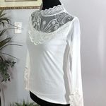 Shishangfeng Women Blouse Size M Long Sleeve Mesh Lace White Y2K Coastal Beach Size L Photo 1