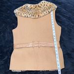 Luxury Faux Leopard Print Vest with Leather Belt Trim Sleeveless Winter Fashion Tan Size XS Photo 4