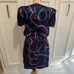Vintage Sabino Navy‎ Rope Print Tiered Dress Nautical 80s Designer Old Money Blue Size 8 Photo 4