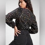 Gap  Print Puff Sleeve Top Long Sleeve Floral Black Blouse Size Small Tall Photo 1