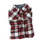 Jachs  Girlfriend Bae womens maroon white plaid button down collar flannel shirt Photo 3