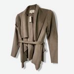 Katherine Barclay  Women's S Taupe Faux Suede Waterfall Jacket Belted Perforated Photo 1