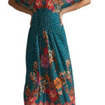 Anthropologie Bl-nk London The Tatiana Kaftan Dress Floral Print Green One Size Photo 0