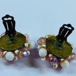 Vintage Western Germany Beaded Cluster Clip on Earrings Pink Shades White Luster Photo 8