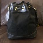 Dooney & Bourke DOONEY BOURKE Black Leather Nylon Drawstring Adjustable Bucket Shoulder Bag VTG Photo 4