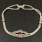 Ruby Vintage Signed Silver Floral Bell Center Double Snake Chain 7.5” Bracelet Photo 5