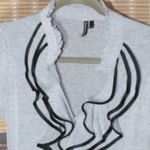 HeartSoul Black & White Cap Sleeve Shirred Blouse with Keyhole Front Size L Photo 1