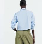 ZARA  Blue & White Striped Boxy Cropped Top Women's Medium Coastal Nautical Photo 5