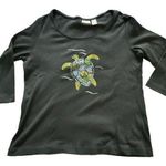 Chico's  Black Swimming Turtle Rhinestones Half Sleeve Blouse Size 2/2X EUC #4142 Photo 0