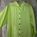 Caroline Rose Linen Light Lime Green 1X Button Front 3/4 Sleeves Shirt w/Collar Photo 8