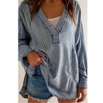 Free People Bohemian By The Shore Tunic Shirt in Indigo Stripe Size XL Coastal Photo 4