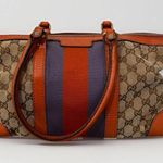 Gucci Purse Monogram Vintage Web Small Boston Orange Blue Shoulder Bag Rare Photo 0