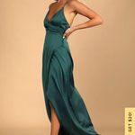 Lulus Outstanding Elegance Teal Green Satin Surplice Maxi Dress Photo 2