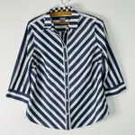 Chico's Chico’s No-Iron Cotton Striped Stain Shield Shirt Navy & White Striped Size 4/6 Photo 3