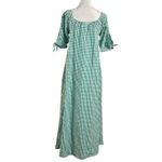 Free People  Bohemian Embroidered Gingham Seersucker Cass Maxi Dress Green Medium Photo 9