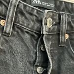 ZARA Button Fly High Rise Straight Leg Raw Hem Jeans | Mineral Faded Black | 2 Photo 4