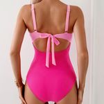 Mommy and Me V Neck Summer Swimwear Cutout High Waisted Bathing Suits Wrap Tie Back Tummy Control Beachwear Pink Size XL Photo 1