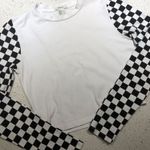 Forever 21 White Checkered Long Sleeve Crop Top Photo 0