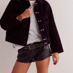 Free People We The Free Suzy Flocked Denim Jacket NWT Wine Burgundy Size M Photo 0