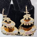 Boho Tricolor Gold Big Dangling Chandelier Filigree Earrings Photo 5