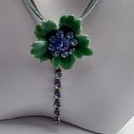 Green and Blue Floral Rhinestone Pendant Necklace Photo 3
