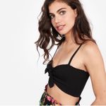 EXPRESS  x Rocky Barnes Black Smocked Bow Tie Front Crop Top Stretchy Size L Photo 4