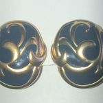 Vintage Satin Soft Gold Tone Navy Blue Enamel Retro Boho Clip On Earrings Photo 0