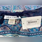 Lola + Kenni New Silk Scarf Blue Paisley and Floral,‎ 38” Square Tassles Photo 3